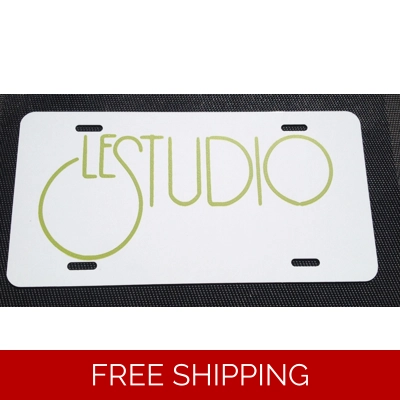 Le Studio License Plates White Lime Green Logo
